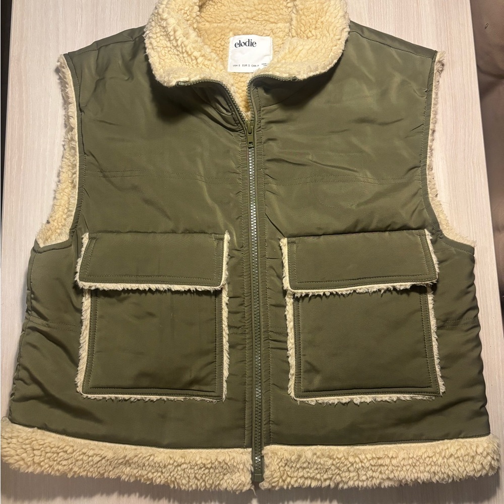 Elodie Olive Green Sherpa Vest